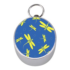 Blue And Yellow Dragonflies Pattern Mini Silver Compasses by Valentinaart