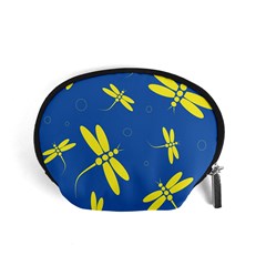 Blue And Yellow Dragonflies Pattern Accessory Pouches (small)  by Valentinaart