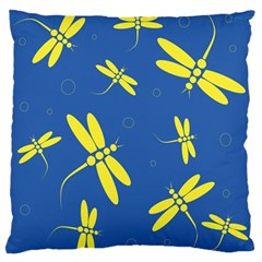 Blue And Yellow Dragonflies Pattern Large Flano Cushion Case (one Side) by Valentinaart