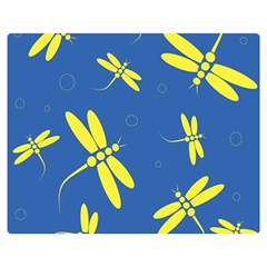 Blue And Yellow Dragonflies Pattern Double Sided Flano Blanket (medium)  by Valentinaart