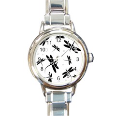 Black And White Dragonflies Round Italian Charm Watch