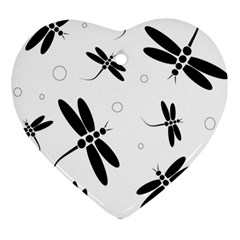 Black And White Dragonflies Ornament (heart)  by Valentinaart