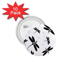 Black And White Dragonflies 1 75  Buttons (10 Pack)