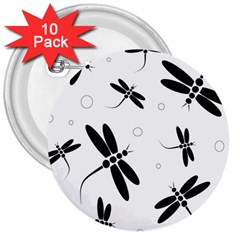 Black And White Dragonflies 3  Buttons (10 Pack) 