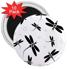 Black And White Dragonflies 3  Magnets (10 Pack) 