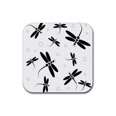 Black And White Dragonflies Rubber Coaster (square)  by Valentinaart