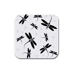 Black And White Dragonflies Rubber Square Coaster (4 Pack)  by Valentinaart