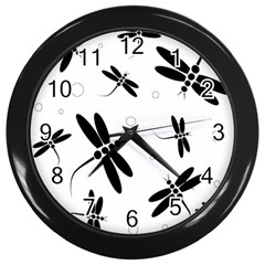 Black And White Dragonflies Wall Clocks (black)