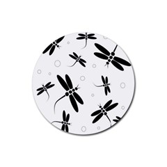 Black And White Dragonflies Rubber Coaster (round) 