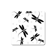 Black And White Dragonflies Square Magnet by Valentinaart