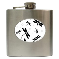 Black And White Dragonflies Hip Flask (6 Oz) by Valentinaart