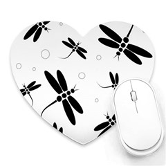 Black And White Dragonflies Heart Mousepads