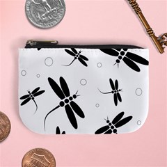 Black And White Dragonflies Mini Coin Purses by Valentinaart