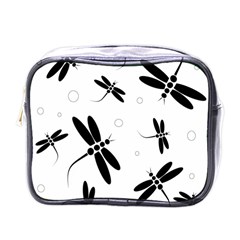 Black And White Dragonflies Mini Toiletries Bags by Valentinaart