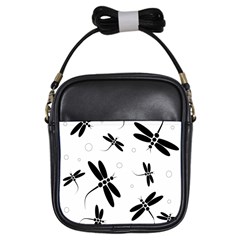 Black And White Dragonflies Girls Sling Bags by Valentinaart