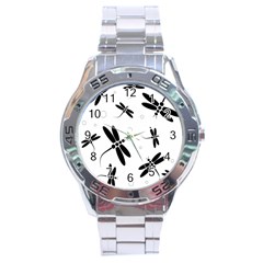 Black And White Dragonflies Stainless Steel Analogue Watch by Valentinaart