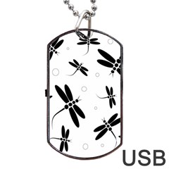 Black And White Dragonflies Dog Tag Usb Flash (one Side) by Valentinaart