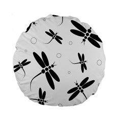 Black And White Dragonflies Standard 15  Premium Round Cushions