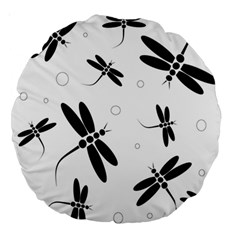 Black And White Dragonflies Large 18  Premium Round Cushions