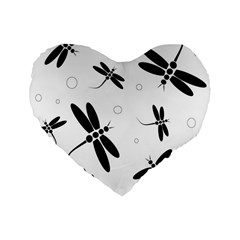 Black And White Dragonflies Standard 16  Premium Heart Shape Cushions by Valentinaart