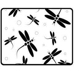 Black And White Dragonflies Double Sided Fleece Blanket (medium)  by Valentinaart