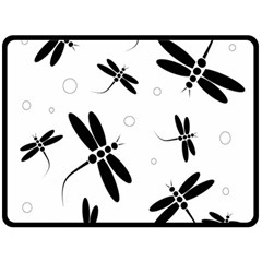 Black And White Dragonflies Double Sided Fleece Blanket (large)  by Valentinaart