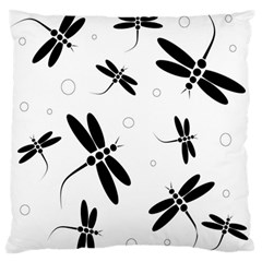 Black And White Dragonflies Large Flano Cushion Case (one Side)