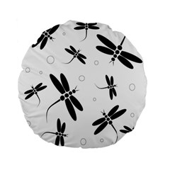 Black And White Dragonflies Standard 15  Premium Flano Round Cushions by Valentinaart