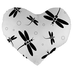 Black And White Dragonflies Large 19  Premium Flano Heart Shape Cushions