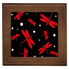 Red, Black And White Dragonflies Framed Tiles by Valentinaart