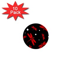 Red, Black And White Dragonflies 1  Mini Buttons (10 Pack) 