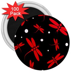 Red, Black And White Dragonflies 3  Magnets (100 Pack)