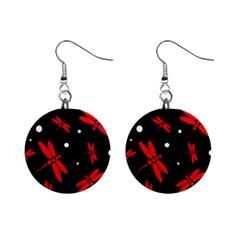 Red, Black And White Dragonflies Mini Button Earrings by Valentinaart