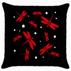 Red, Black And White Dragonflies Throw Pillow Case (black) by Valentinaart