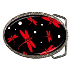 Red, Black And White Dragonflies Belt Buckles by Valentinaart