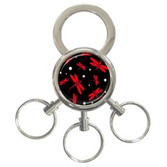 Red, Black And White Dragonflies 3-ring Key Chains