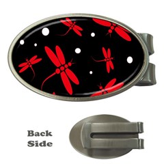 Red, Black And White Dragonflies Money Clips (oval)  by Valentinaart