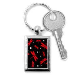 Red, Black And White Dragonflies Key Chains (rectangle) 