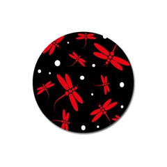 Red, Black And White Dragonflies Magnet 3  (round) by Valentinaart