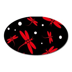 Red, Black And White Dragonflies Oval Magnet