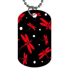 Red, Black And White Dragonflies Dog Tag (one Side)