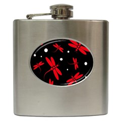 Red, Black And White Dragonflies Hip Flask (6 Oz)