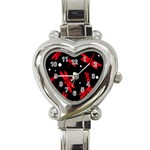 Red, black and white dragonflies Heart Italian Charm Watch Front