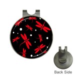 Red, black and white dragonflies Hat Clips with Golf Markers Front