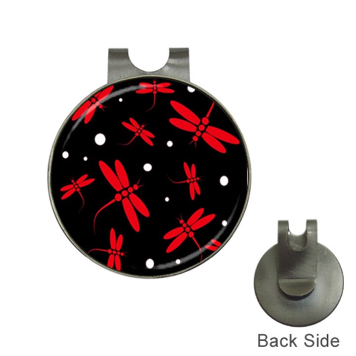 Red, black and white dragonflies Hat Clips with Golf Markers