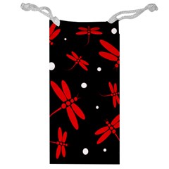 Red, Black And White Dragonflies Jewelry Bags by Valentinaart