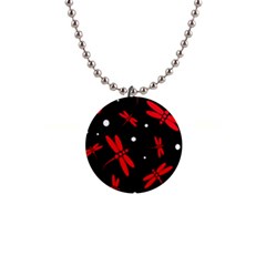 Red, Black And White Dragonflies Button Necklaces