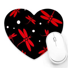 Red, Black And White Dragonflies Heart Mousepads