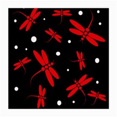 Red, Black And White Dragonflies Medium Glasses Cloth by Valentinaart