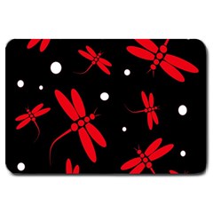 Red, Black And White Dragonflies Large Doormat  by Valentinaart